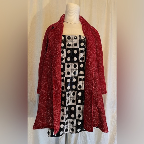 Party Dress, one of a kind, custom designed, goes with matching coat in red. - Picture 2 of 8